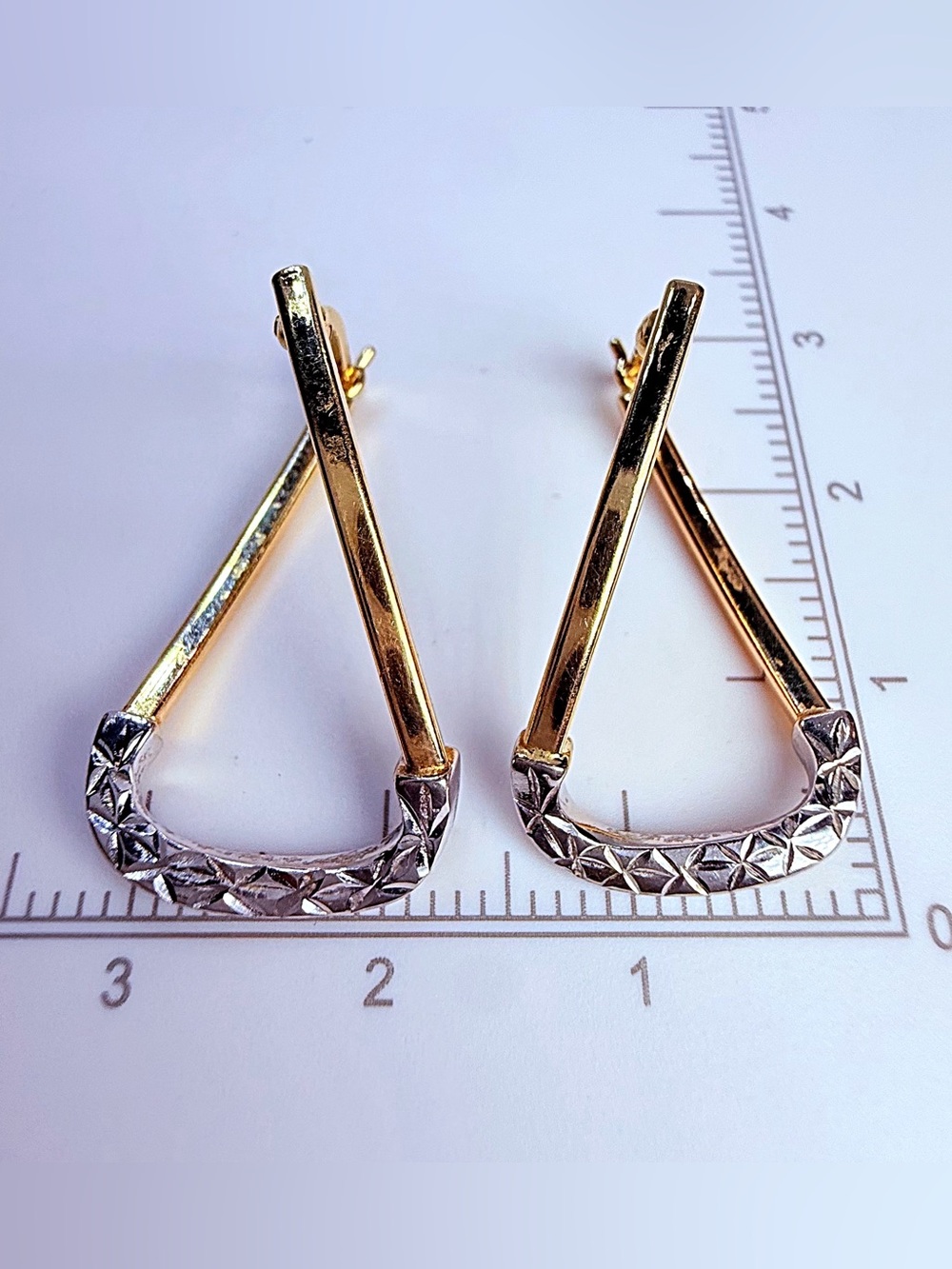 Two-Tone Gold and Silver Geometric Drop Earrings - Women Jewelry - Picture 6 of 17
